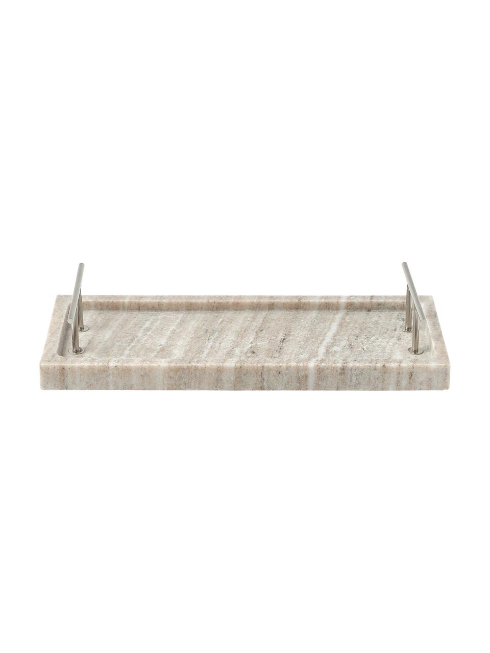 Decoratief dienblad Terri van marmer, Plank: marmer, Handvatten: gecoat metaal, Beige, gemarmerd, B 30 x H 5 cm