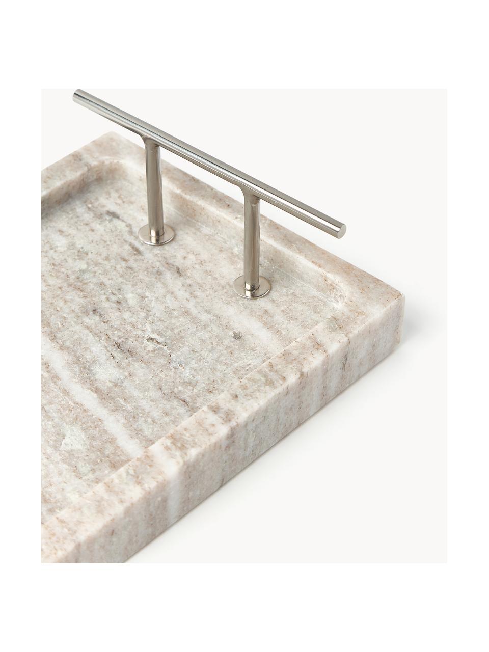 Deko-Tablett Terri aus Marmor, Ablage: Marmor, Griffe: Metall, beschichtet, Beige, marmoriert, B 30 x T 13 cm