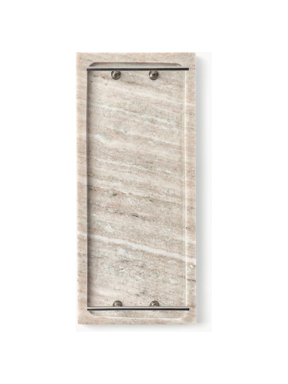 Deko-Tablett Terri aus Marmor, Ablage: Marmor, Griffe: Metall, beschichtet, Beige, marmoriert, B 30 x T 13 cm