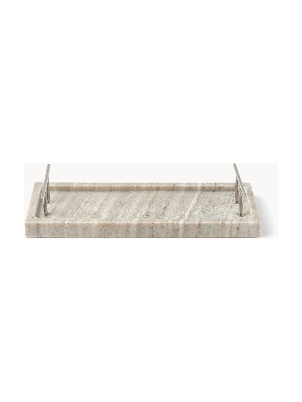 Deko-Tablett Terri aus Marmor, Ablage: Marmor, Griffe: Metall, beschichtet, Beige, marmoriert, B 30 x T 13 cm