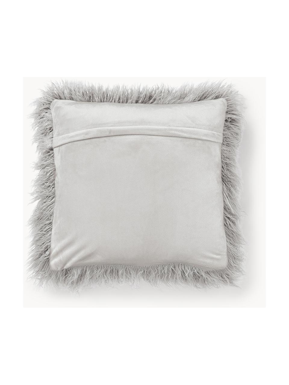 Housse de coussin 40x40 en fourrure synthétique frisée Morten, Gris clair, larg. 40 x long. 40 cm