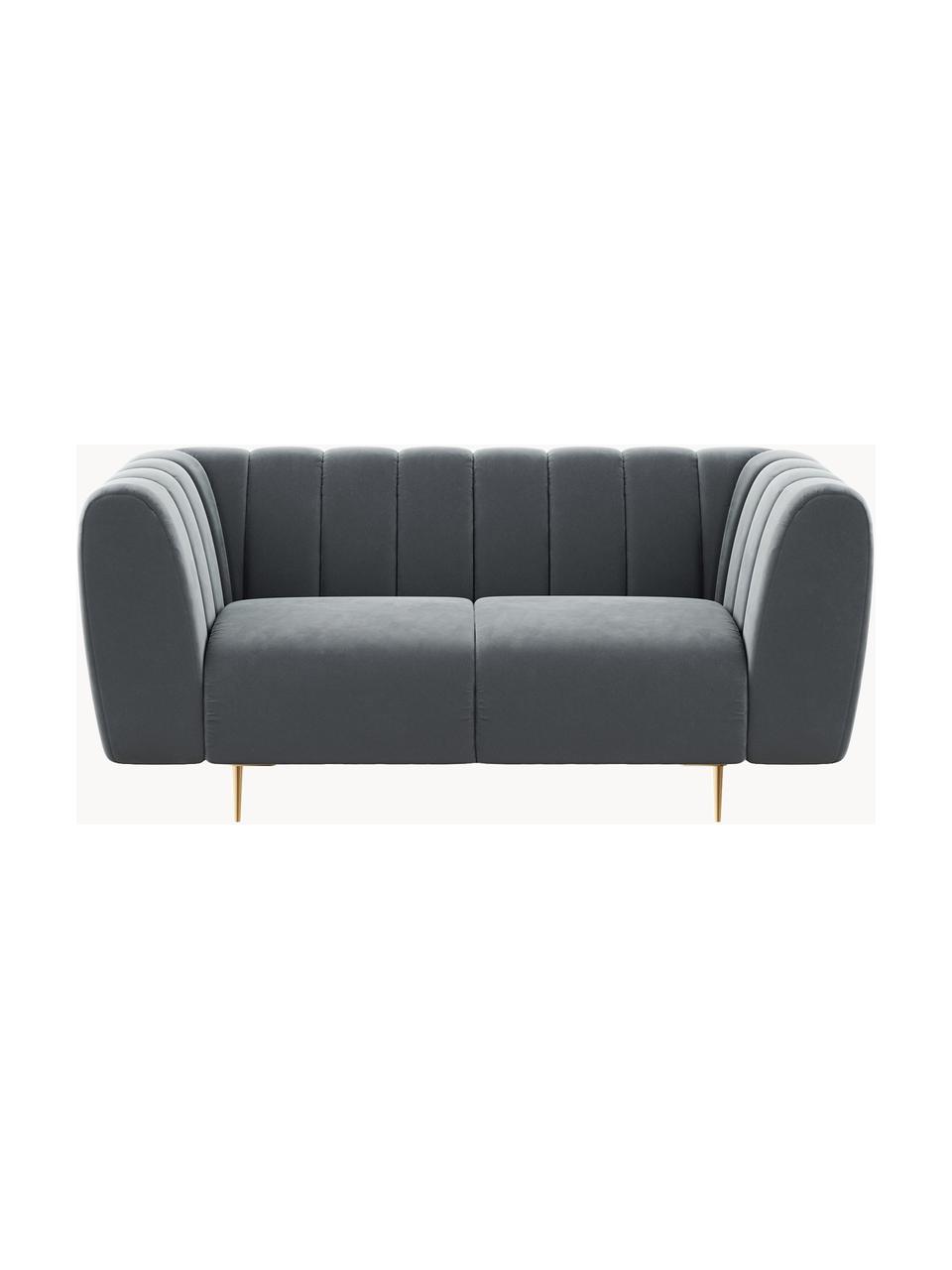 Sofa z aksamitu Shel (2-osobowa), Tapicerka: 100% aksamit poliestrowy , Nogi: metal powlekany, Stalowoszary aksamit, odcienie mosiądzu, S 170 x G 95 cm