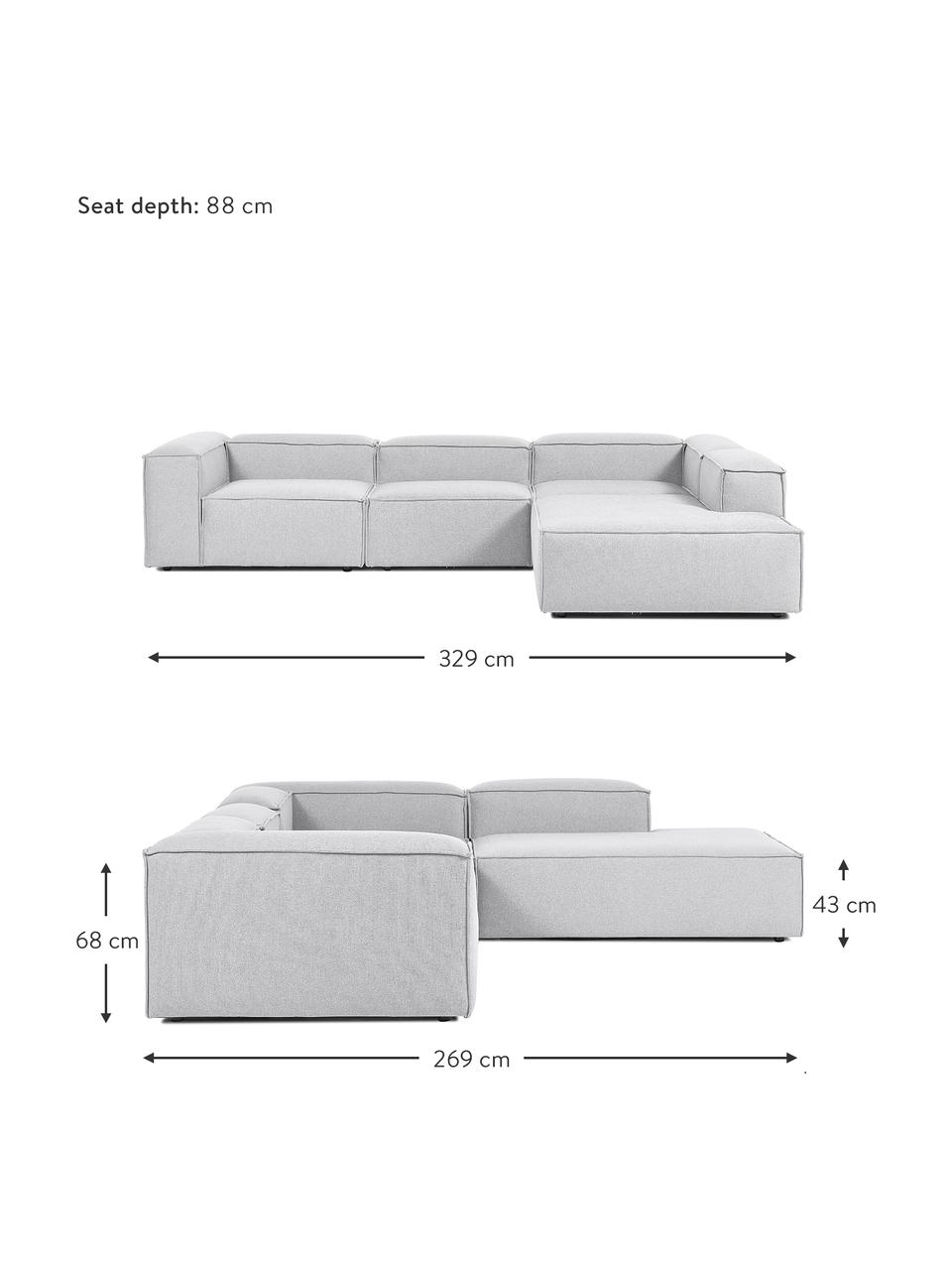 Modulární rohová XL pohovka Lennon, Světle šedá, Š 329 cm, H 68 cm, rohová část vpravo