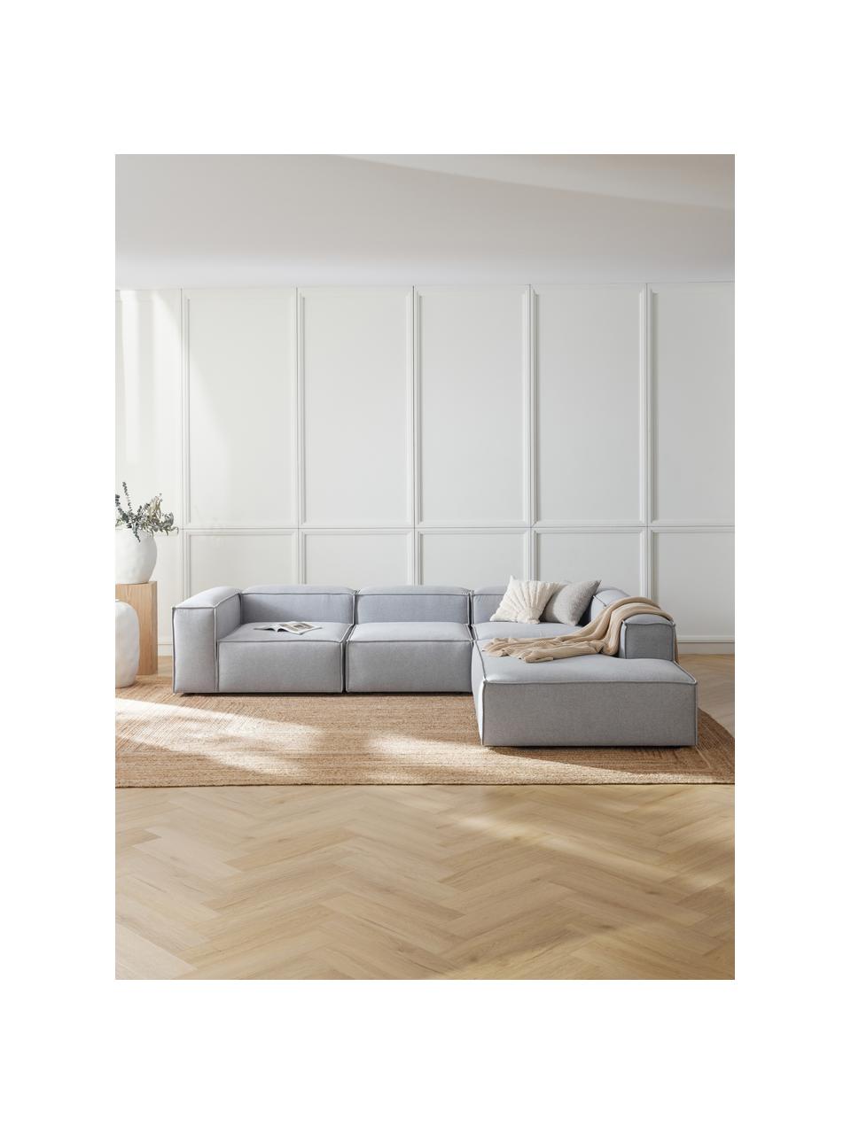 Sofá rinconera modular grande Lennon, Tapizado: 100% poliéster Alta resis, Estructura: madera de pino maciza, ma, Patas: plástico, Tejido gris claro, An 329 x Al 68 cm, chaise longue derecha
