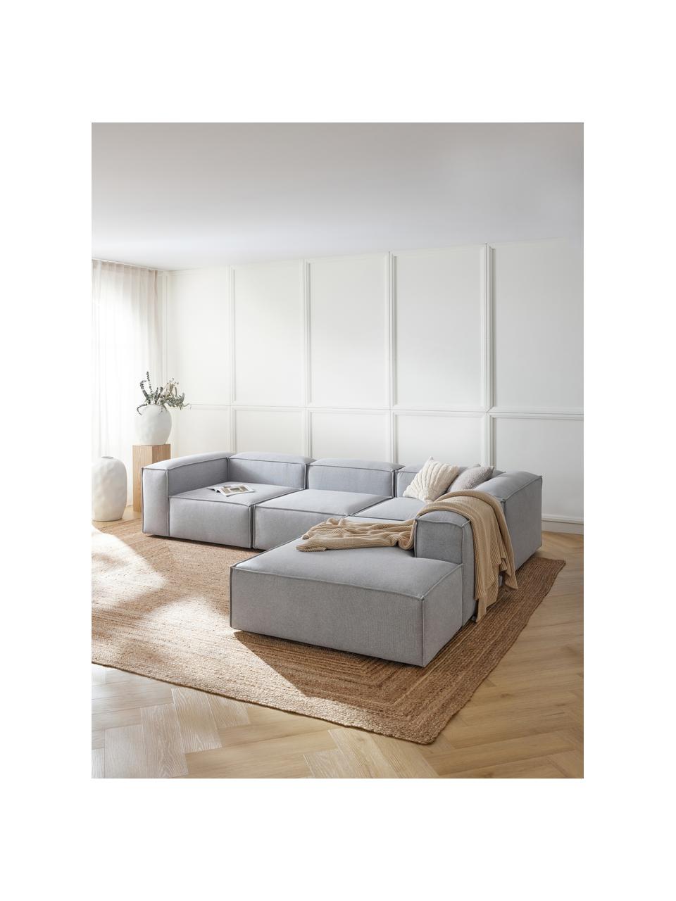 Canapé d'angle XL modulable Lennon, Tissu gris clair, larg. 329 x haut. 68 cm, méridienne à droite