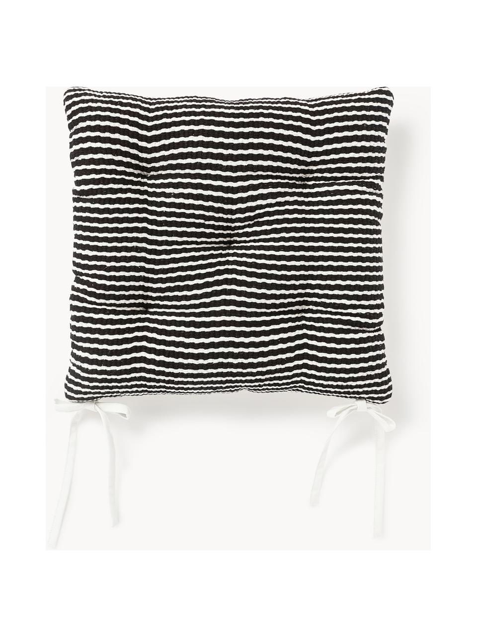 Cojines de asiento de algodón a rayas Silla, 2 uds., Funda: 100% algodón, Negro, blanco, An 40 x L 40 cm