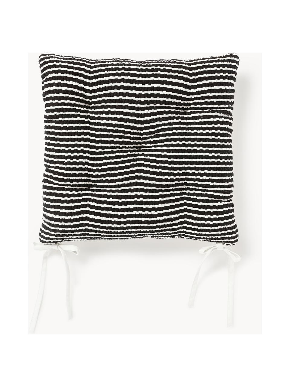 Coussins d'assise en coton rayé Silla, 2 pièces, Noir, blanc, larg. 40 x long. 40 cm