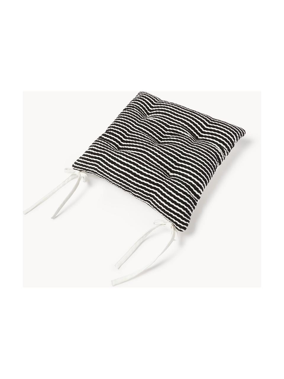 Coussins d'assise en coton rayé Silla, 2 pièces, Noir, blanc, larg. 40 x long. 40 cm