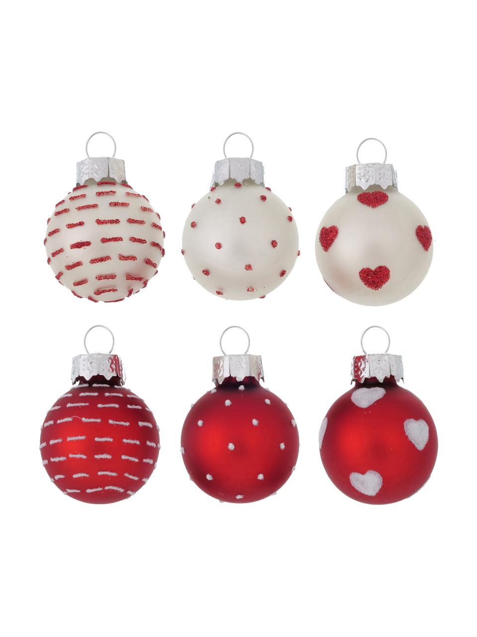 Kerstballenset Lumi, 12-delig, Wit, rood, Ø 3 x H 4 cm