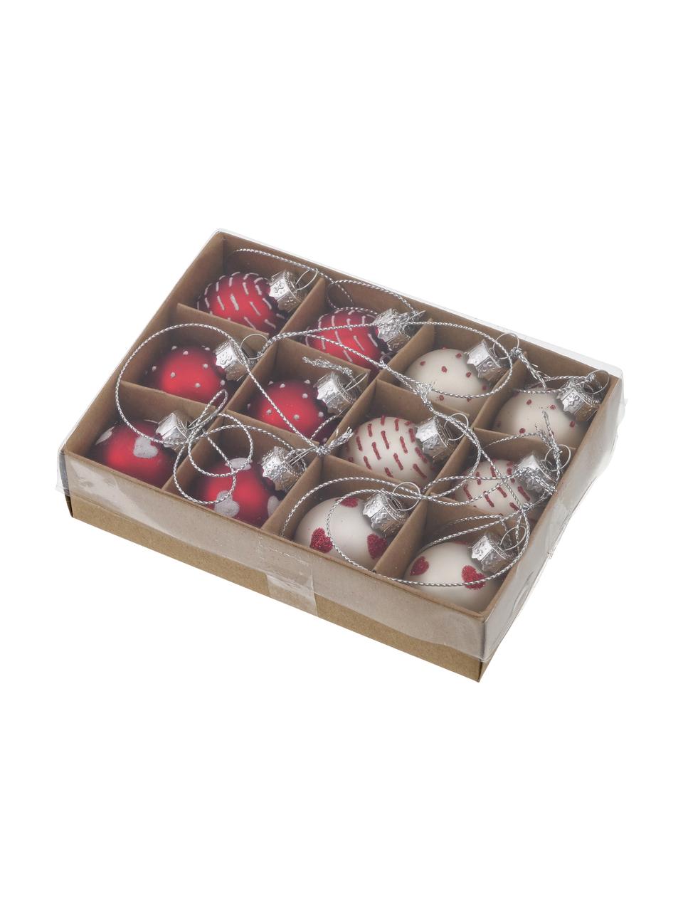 Set de bolas de Navidad Lumi, 12 uds., Blanco, rojo, Ø 3 x Al 4 cm