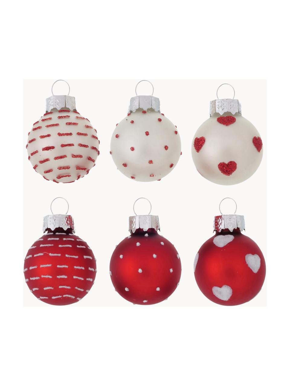 Boules de Noël Lumi, 12 élém., Blanc, rouge, Ø 3 x haut. 4 cm