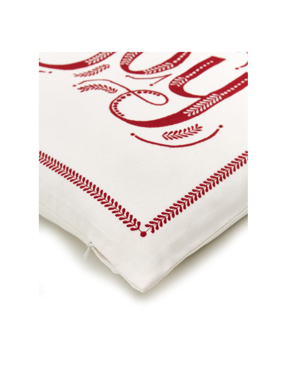Housse de coussin 45x45 Joy, 100 % coton, Blanc & rouge, larg. 45 x long. 45 cm