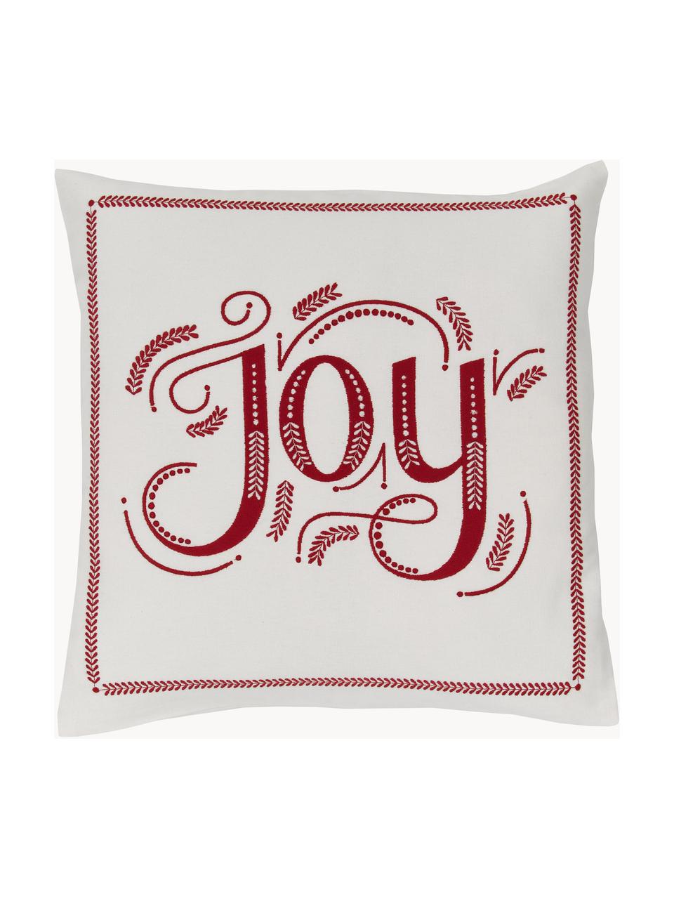 Kussenhoes Joy met winters motief, 100% katoen, Wit, rood, B 45 x L 45 cm