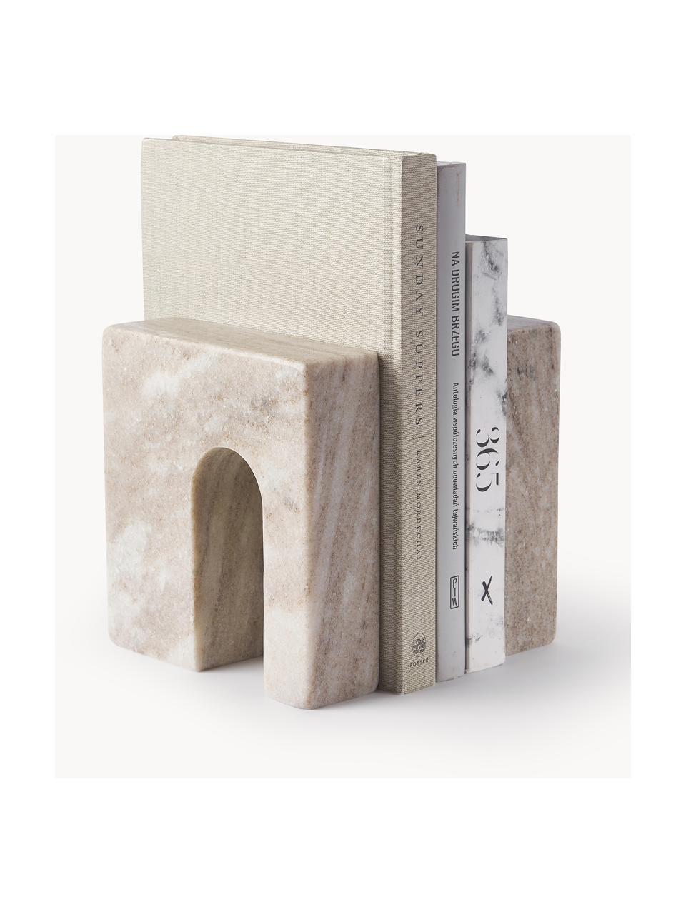 Marmeren boekensteun Kai, 2 stuks, Marmer, Taupe, gemarmerd, B 17 x H 16 cm