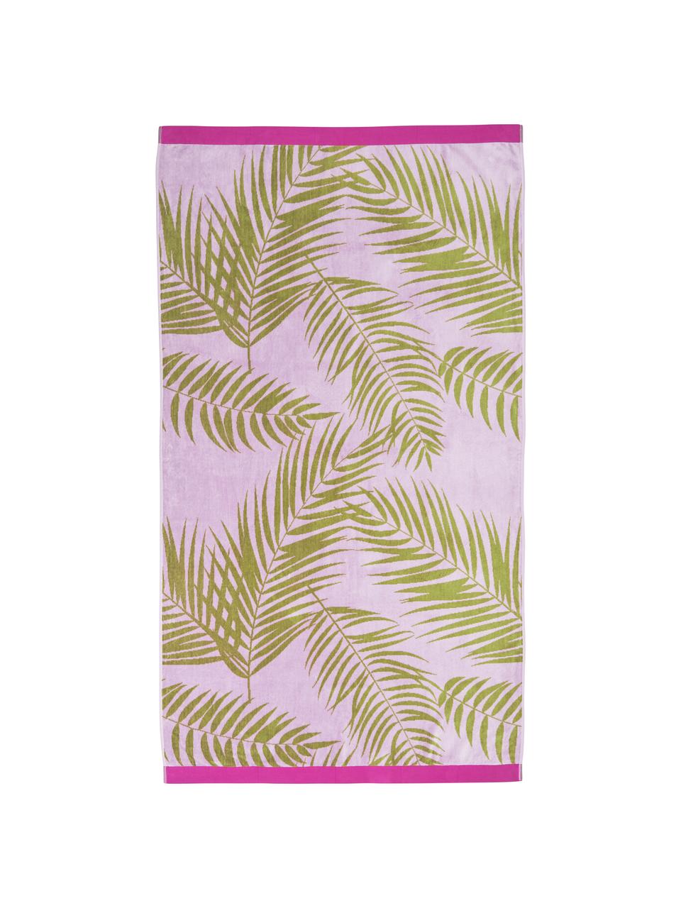 Telo mare reversibile con motivo palme in cotone organico Surfing Beach, Lilla, verde, con motivo a palme, Larg. 100 x Lung. 180 cm