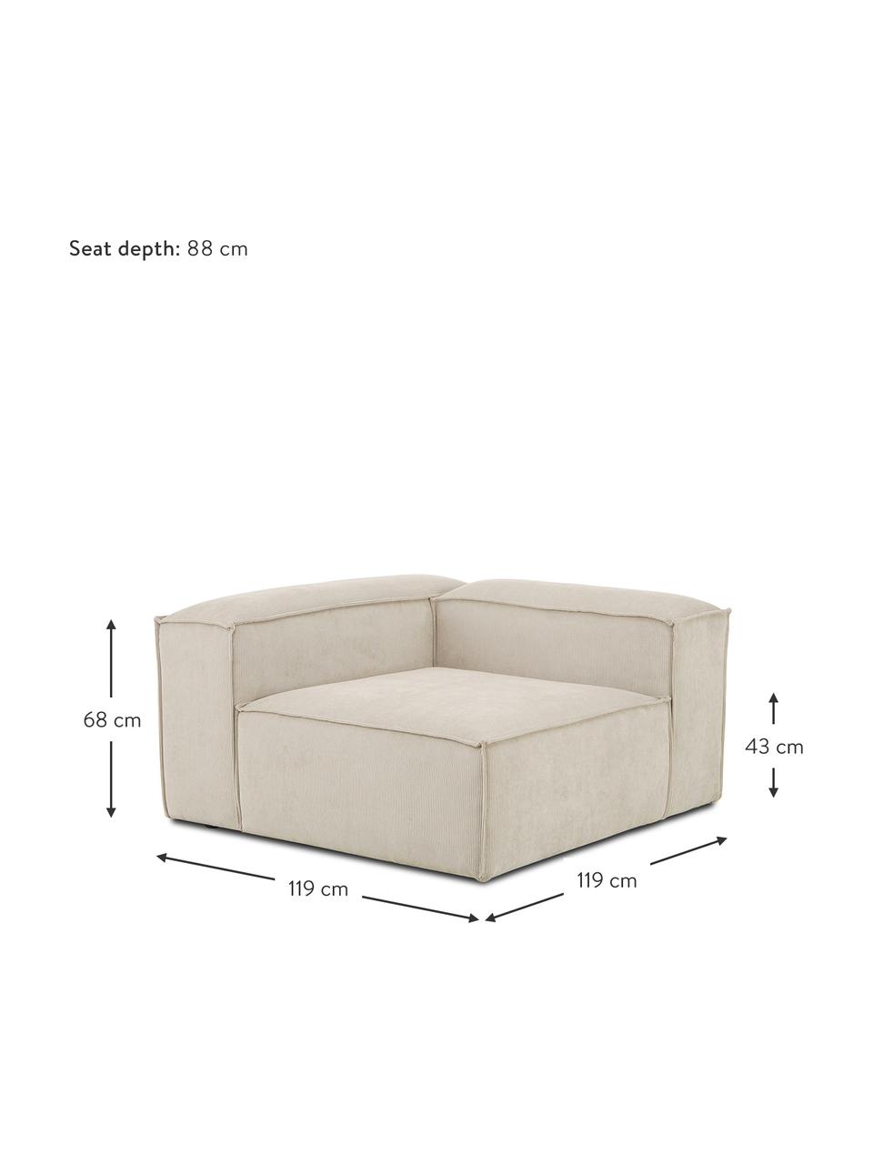 Modulo angolare in velluto a coste Lennon, Rivestimento: velluto a coste (92% poli, Struttura: legno di pino massiccio, , Piedini: plastica, Velluto a coste beige, Larg. 119 x Prof. 119 cm, angolo a sinistra