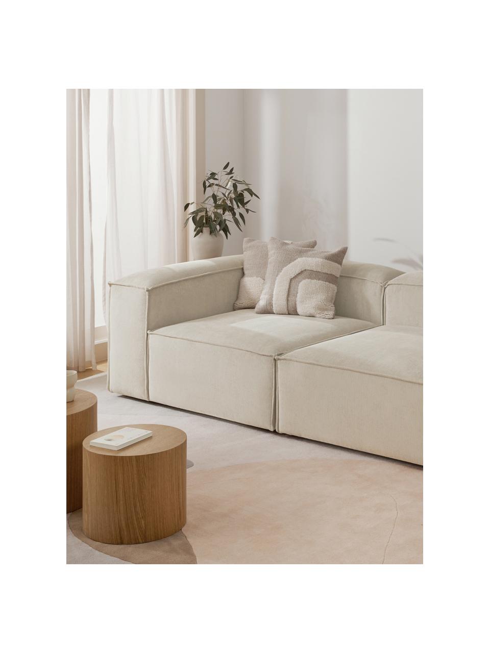 Modulo angolare in velluto a coste Lennon, Rivestimento: velluto a coste (92% poli, Struttura: legno di pino massiccio, , Piedini: plastica, Velluto a coste beige, Larg. 119 x Prof. 119 cm, angolo a sinistra