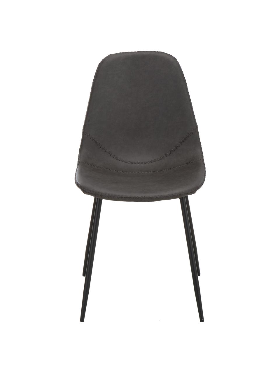 Kunstleren stoelen Linus, 2 stuks, Bekleding: kunstleer (65% polyethyle, Poten: gepoedercoat metaal, Donkergrijs, B 41 x D 53 cm