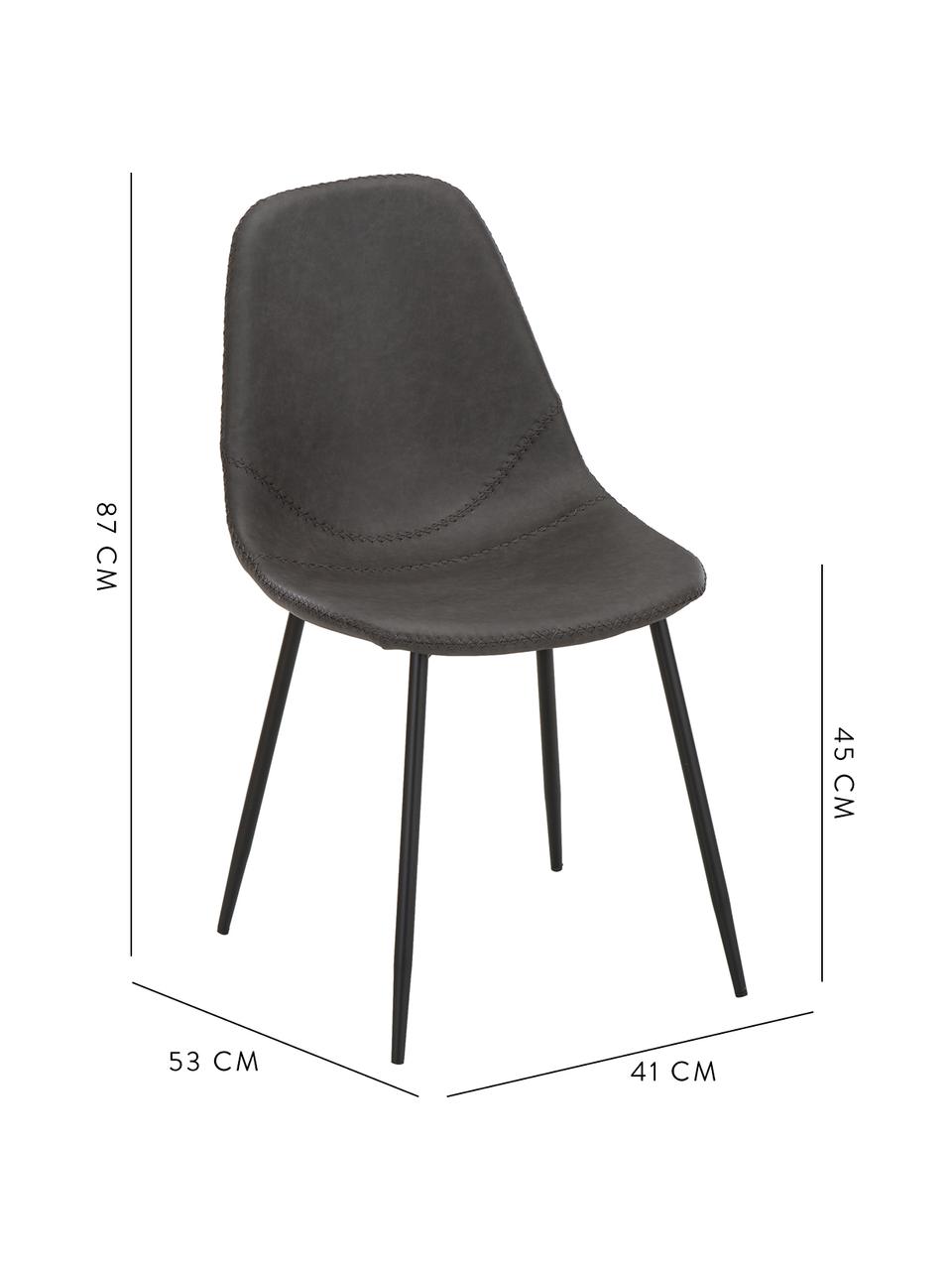 Kunstleren stoelen Linus, 2 stuks, Bekleding: kunstleer (65% polyethyle, Poten: gepoedercoat metaal, Donkergrijs, B 41 x D 53 cm