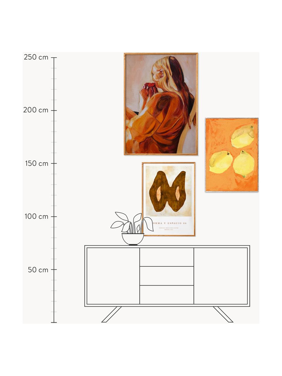 Poster Artwall no. 25 mit Rahmen, 3er-Set, Rahmen: Eichenholz, Front: Plexiglas Dieses Produkt , Orange, Braun- und Gelbtöne, Set mit verschiedenen Größen