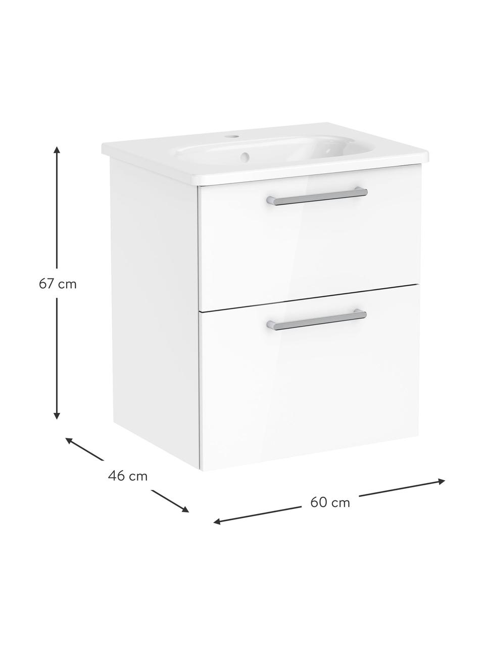 Lavabo con mobiletto Orna, Larg. 60 cm, Maniglie: alluminio rivestito, Bianco, Larg. 60 x Alt. 67 cm