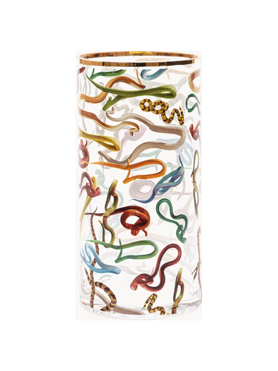 Glazen vaas Snakes, H 30 cm, Vaas: glas, Rand: goudkleurig, Slangen, Ø 15 x H 30 cm