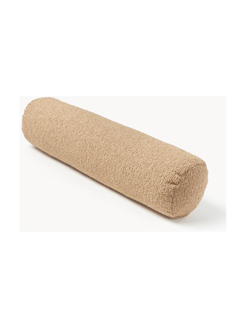 Rouleau de nuque de canapé bouclé Sofia, Tissu bouclé gris clair, Ø 17 x long. 68 cm