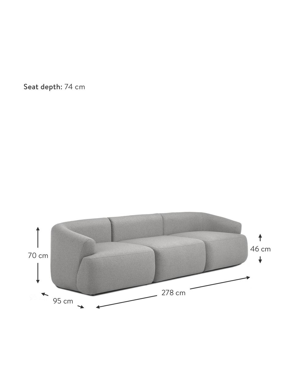 Modulaire bank Sofia (3-zits), Bekleding: 100% polypropyleen. Met 2, Frame: massief grenen, spaanplaa, Poten: kunststof., Geweven stof grijs, B 278 x D 95 cm