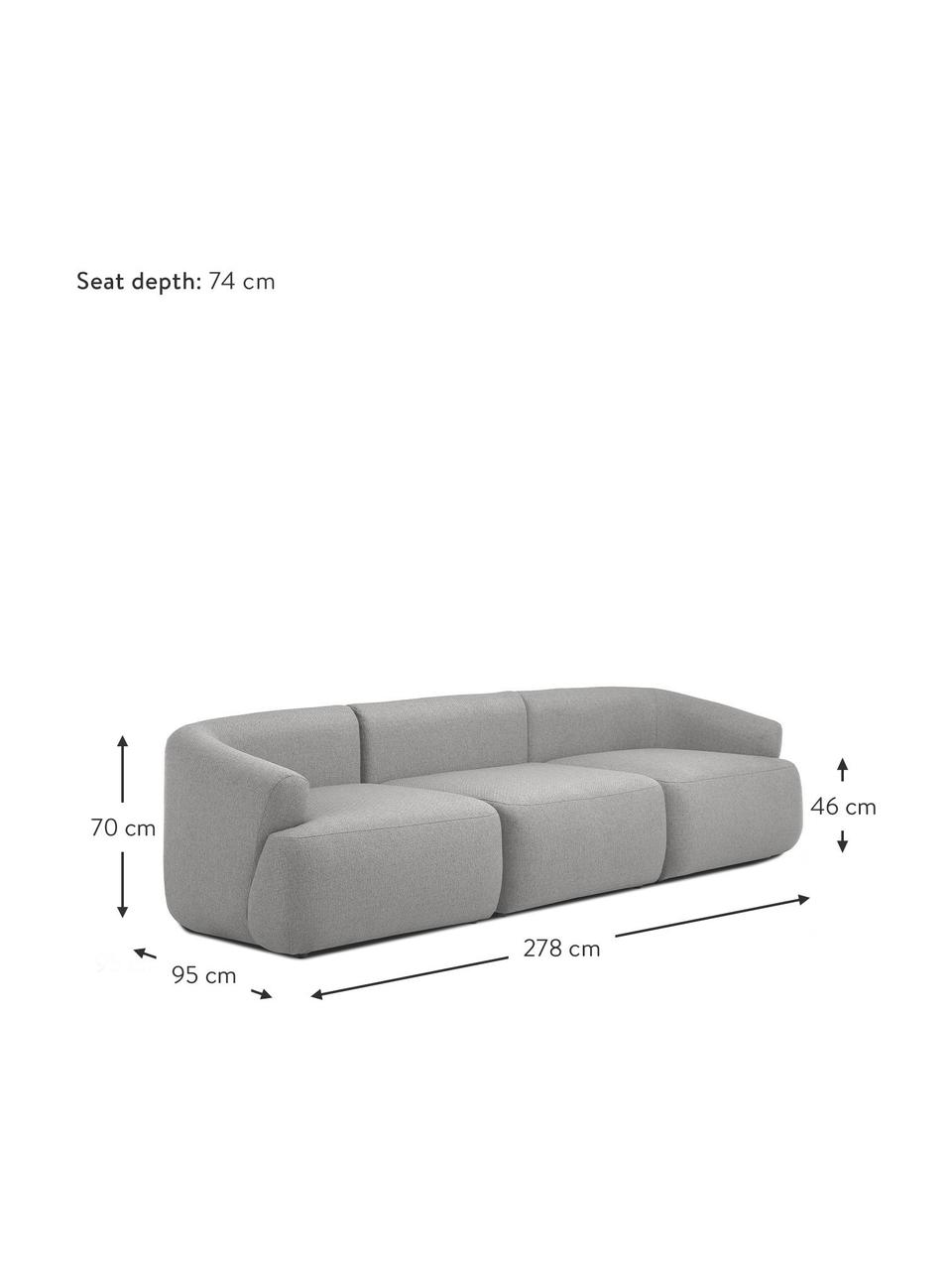 Modulares Sofa Sofia (3-Sitzer), Bezug: 100% Polypropylen Der hoc, Gestell: Massives Kiefernholz, Spa, Füße: Kunststoff, Webstoff Grau, B 278 x T 95 cm