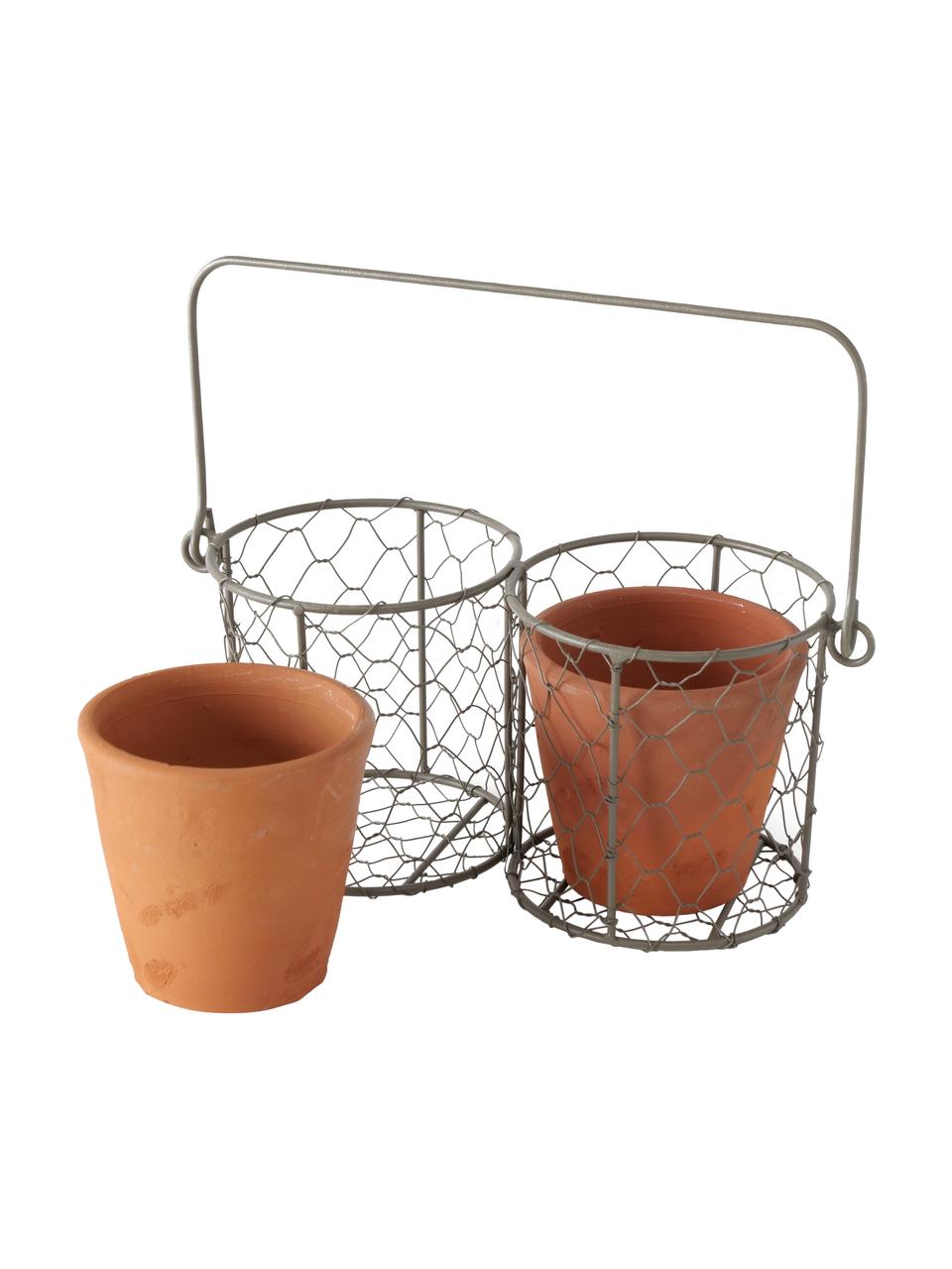 Grote plantenpottenset Turino, 3-delig, Houder: metaal, Terracottarood, metaal, B 25 cm x H 12 cm