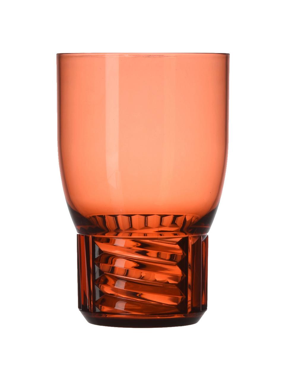 Waterglazen Trama met structuurpatroon, 4 stuks, Kunststof, Transparant oranje, Ø 9 x H 13 cm, 460 ml