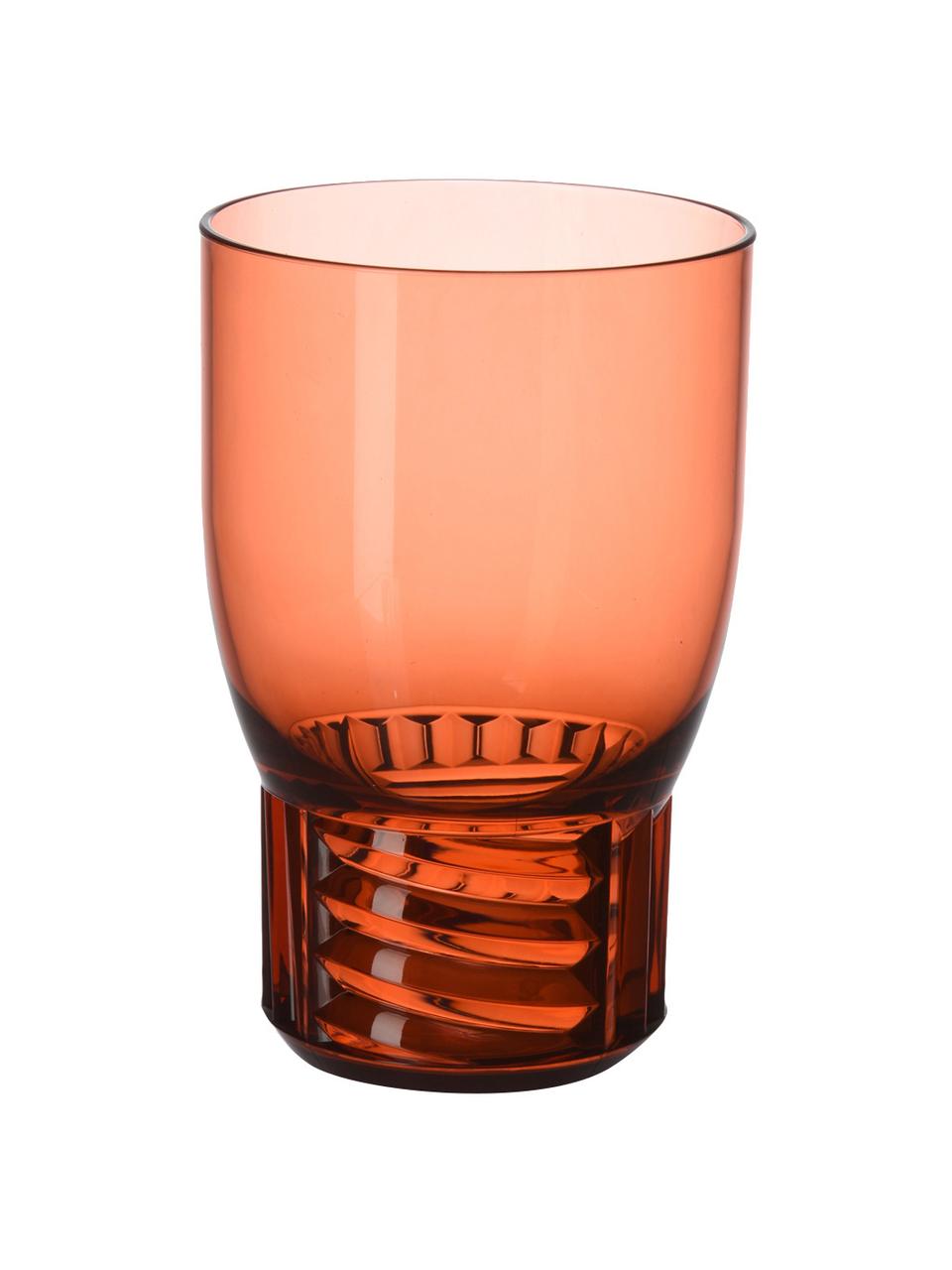 Verres à eau avec surface texturée Trama, 4 pièces, Plastique, Orange, transparent, Ø 9 x haut. 13 cm, 460 ml