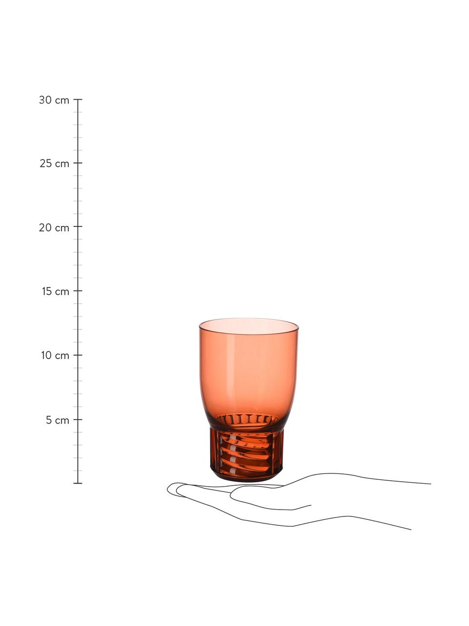 Vasos con relieves Trama, 4 uds., Plástico, Naranja transparente, Ø 9 x Al 13 cm, 460 ml