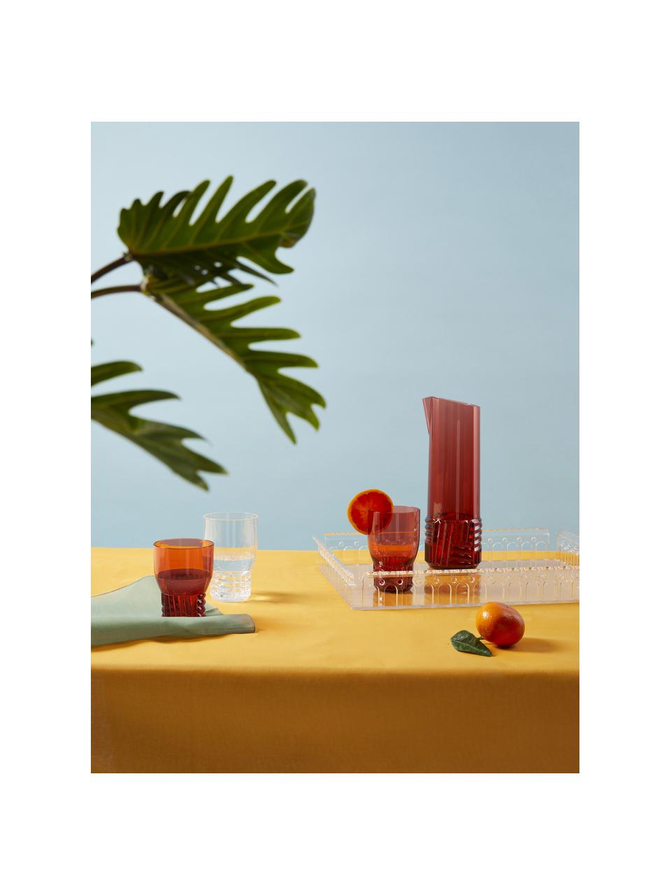 Vasos con relieves Trama, 4 uds., Plástico, Naranja transparente, Ø 9 x Al 13 cm, 460 ml