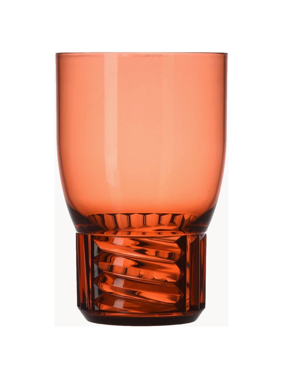 Vasos con relieves Trama, 4 uds., Plástico, Rojo coral transparente, Ø 9 x Al 13 cm, 460 ml