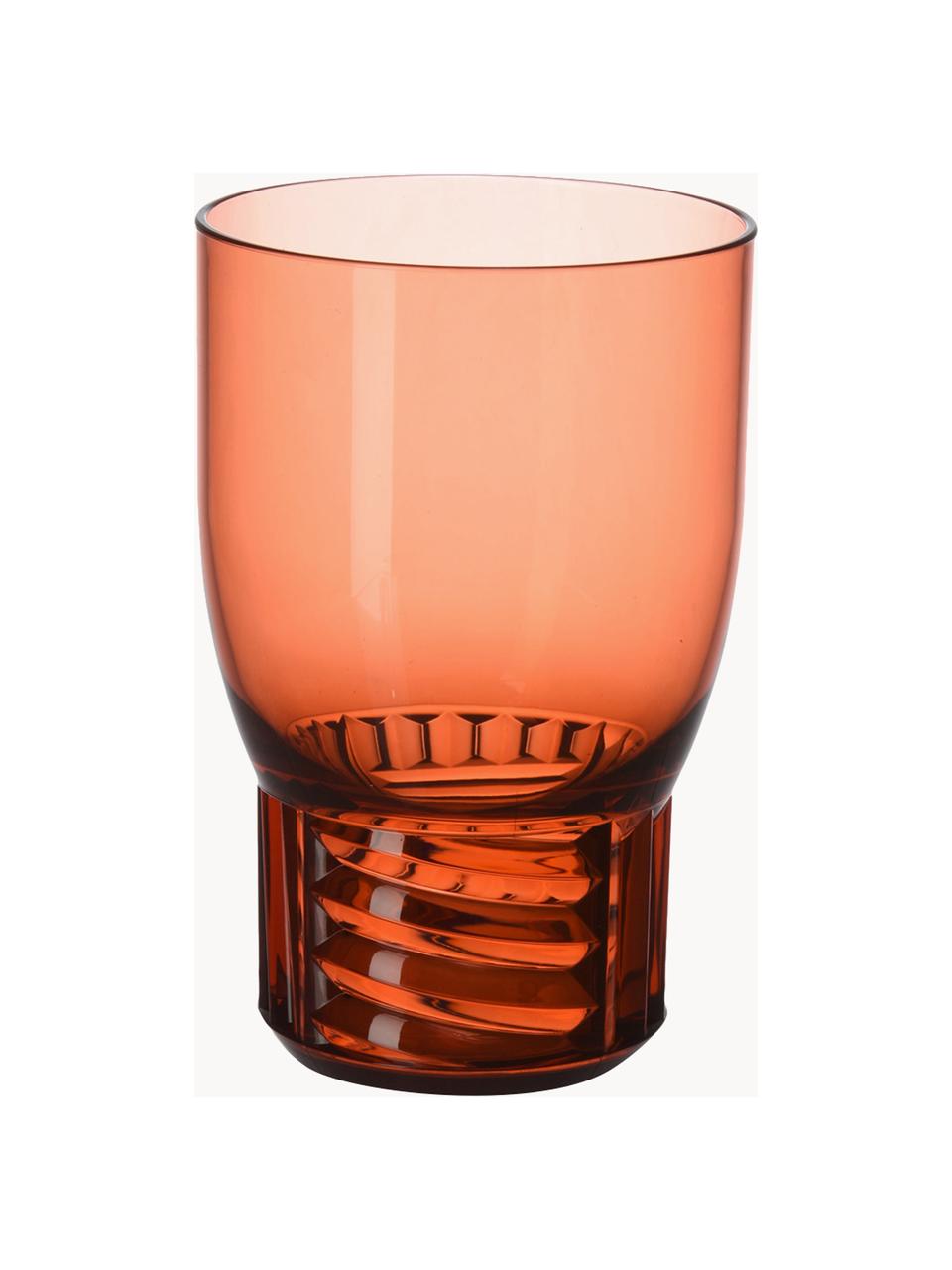 Vasos con relieves Trama, 4 uds., Plástico, Rojo coral transparente, Ø 9 x Al 13 cm, 460 ml