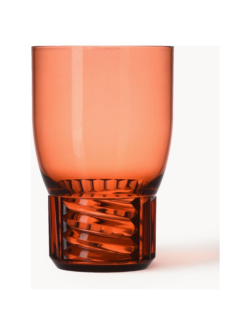 Vasos con relieves Trama, 4 uds., Plástico, Rojo coral transparente, Ø 9 x Al 13 cm, 460 ml