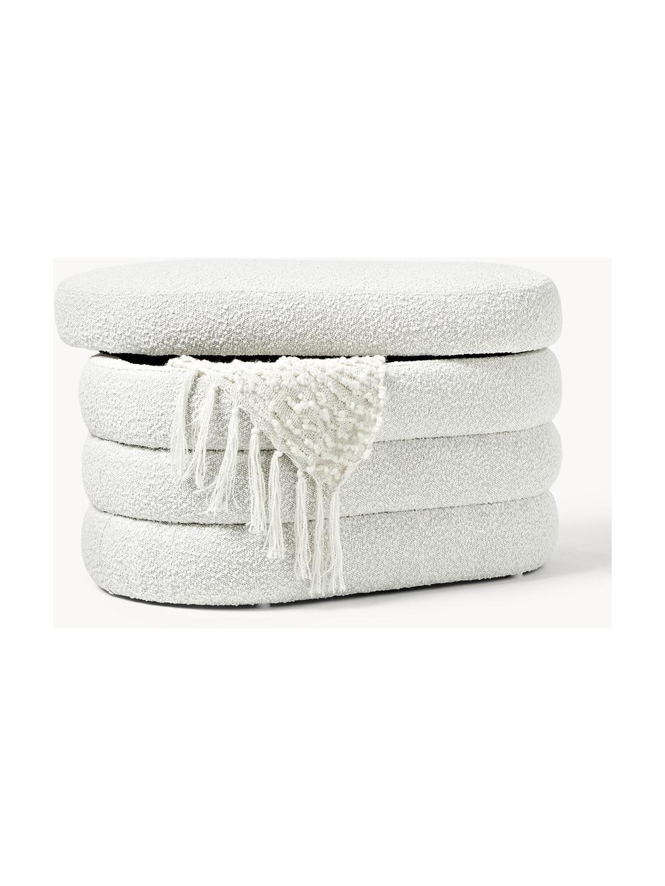 Banco pequeño tapizado en tejido bouclé con espacio de almacenamiento Alto, Tapizado: tejido bouclé (100% polié, Estructura: madera de pino, madera co, Bouclé blanco Off White, An 82 x L 47 cm