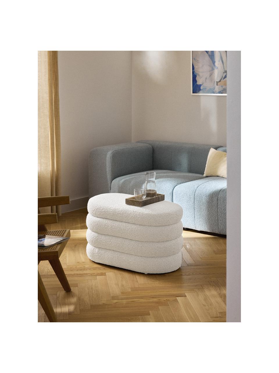 Banco pequeño tapizado en tejido bouclé con espacio de almacenamiento Alto, Tapizado: tejido bouclé (100% polié, Estructura: madera de pino, madera co, Bouclé blanco Off White, An 82 x L 47 cm