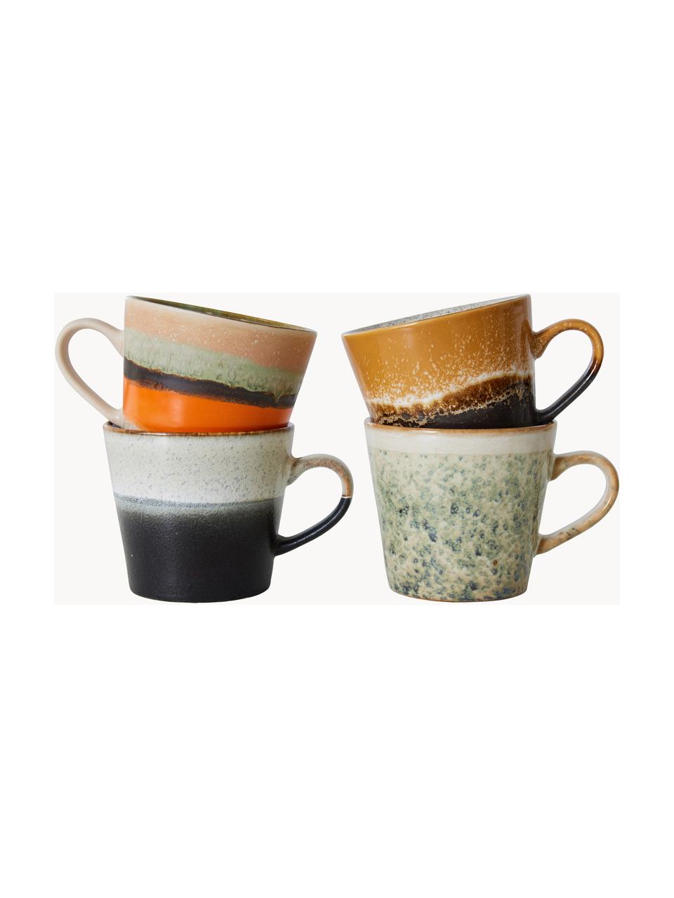 Tazas artesanales de cerámica esmaltada 70s, 4 uds., Cerámica, Multicolor, Ø 9 x Al 9 cm, 300 ml