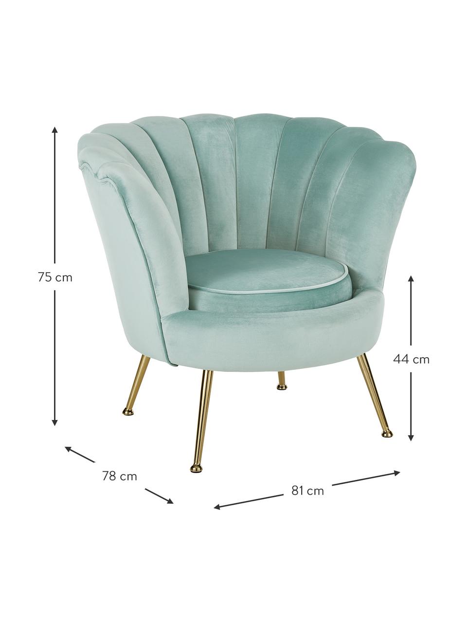 Fauteuil en velours turquoise Oyster, Velours turquoise