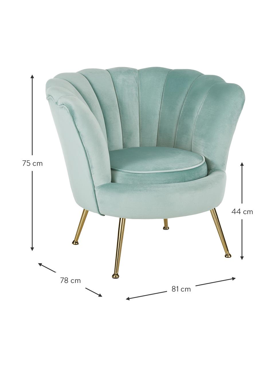 Fluwelen cocktailfauteuil Oyster, Bekleding: fluweel (polyester) Met 2, Frame: eucalyptus multiplex, Poten: gegalvaniseerd metaal, Fluweel turquoise, B 81 x D 78 cm