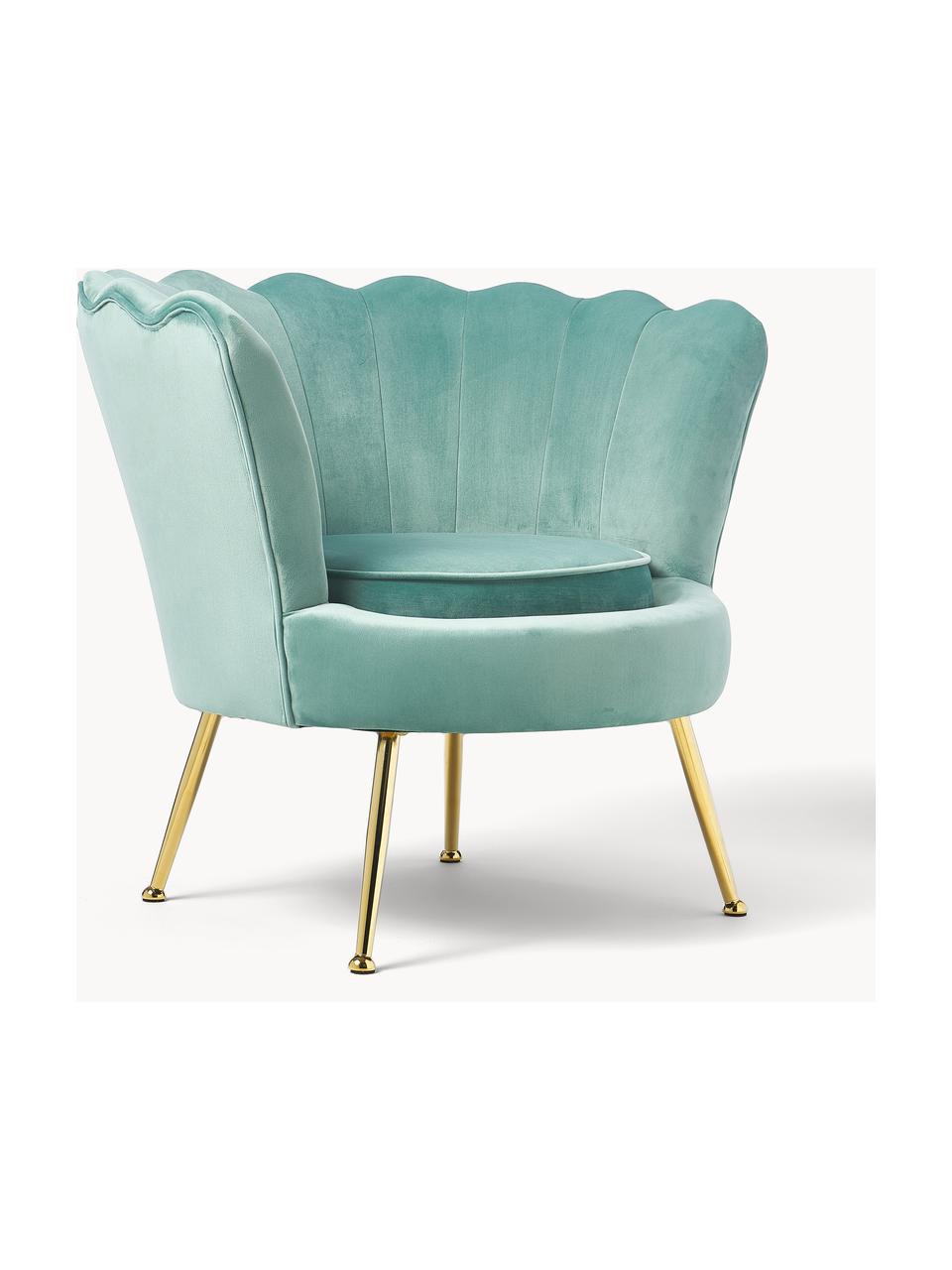 Fluwelen cocktailfauteuil Oyster, Bekleding: fluweel (polyester) Met 2, Frame: eucalyptus multiplex, Poten: gegalvaniseerd metaal, Fluweel turquoise, B 81 x D 78 cm