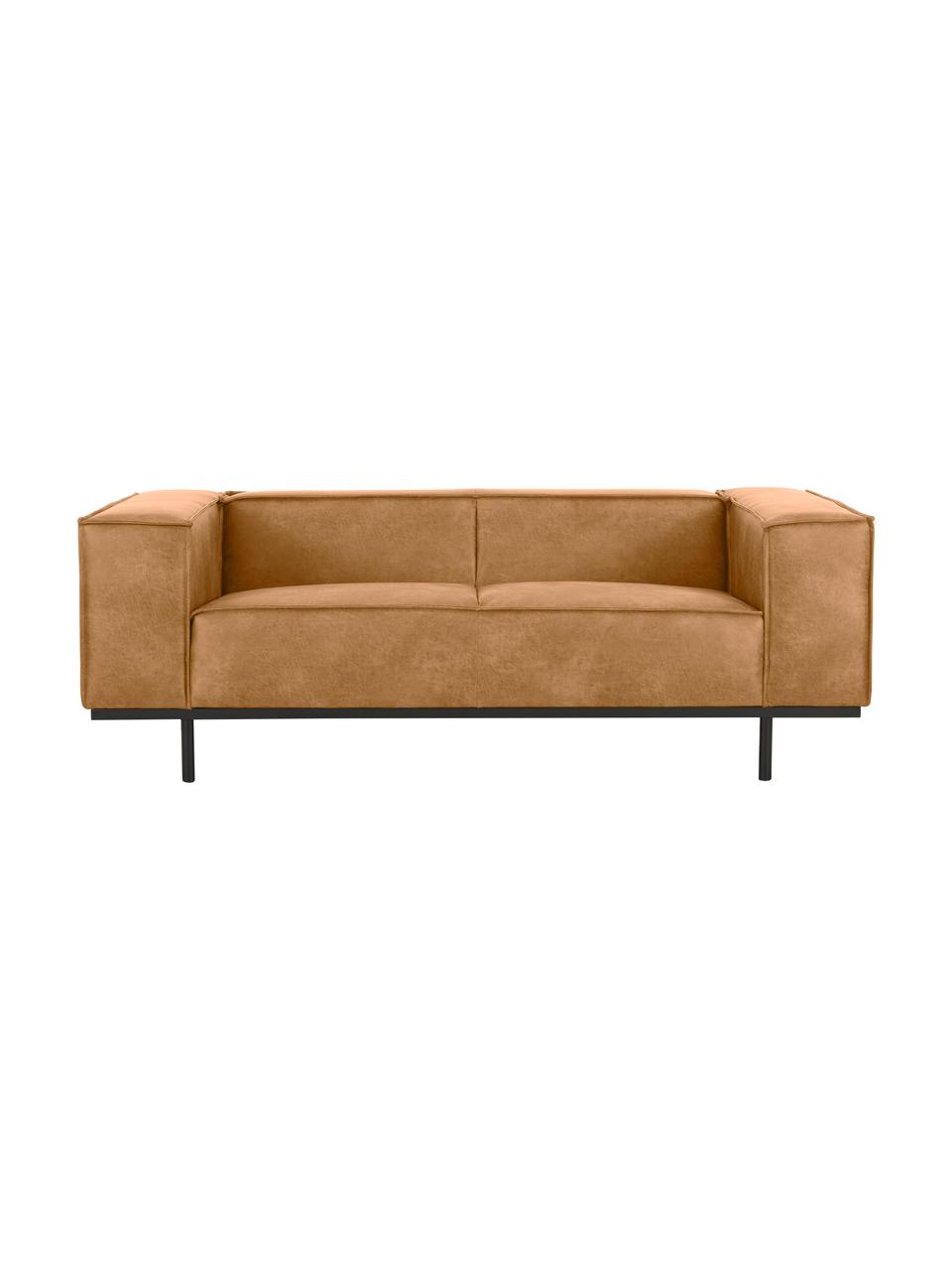 Leder-Sofa Abigail (2-Sitzer) in Braun mit Metall-Füssen, Bezug: Lederfaserstoff (70% Lede, Beine: Metall, lackiert, Leder Braun, B 190 x T 95 cm