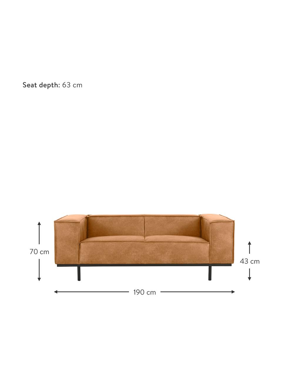 Leder-Sofa Abigail (2-Sitzer) in Braun mit Metall-Füssen, Bezug: Lederfaserstoff (70% Lede, Beine: Metall, lackiert, Leder Braun, B 190 x T 95 cm