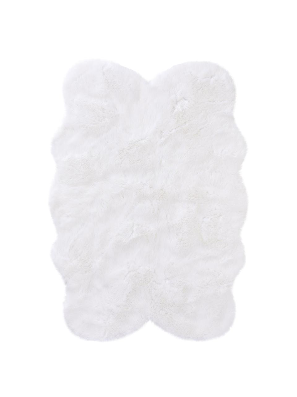 Pluizige imitatie schapenvacht Elmo in wit, glad, Bovenzijde: 50% acryl, 50% polyester, Onderzijde: polyester, Wit, B 140 x L 200 cm (maat S)