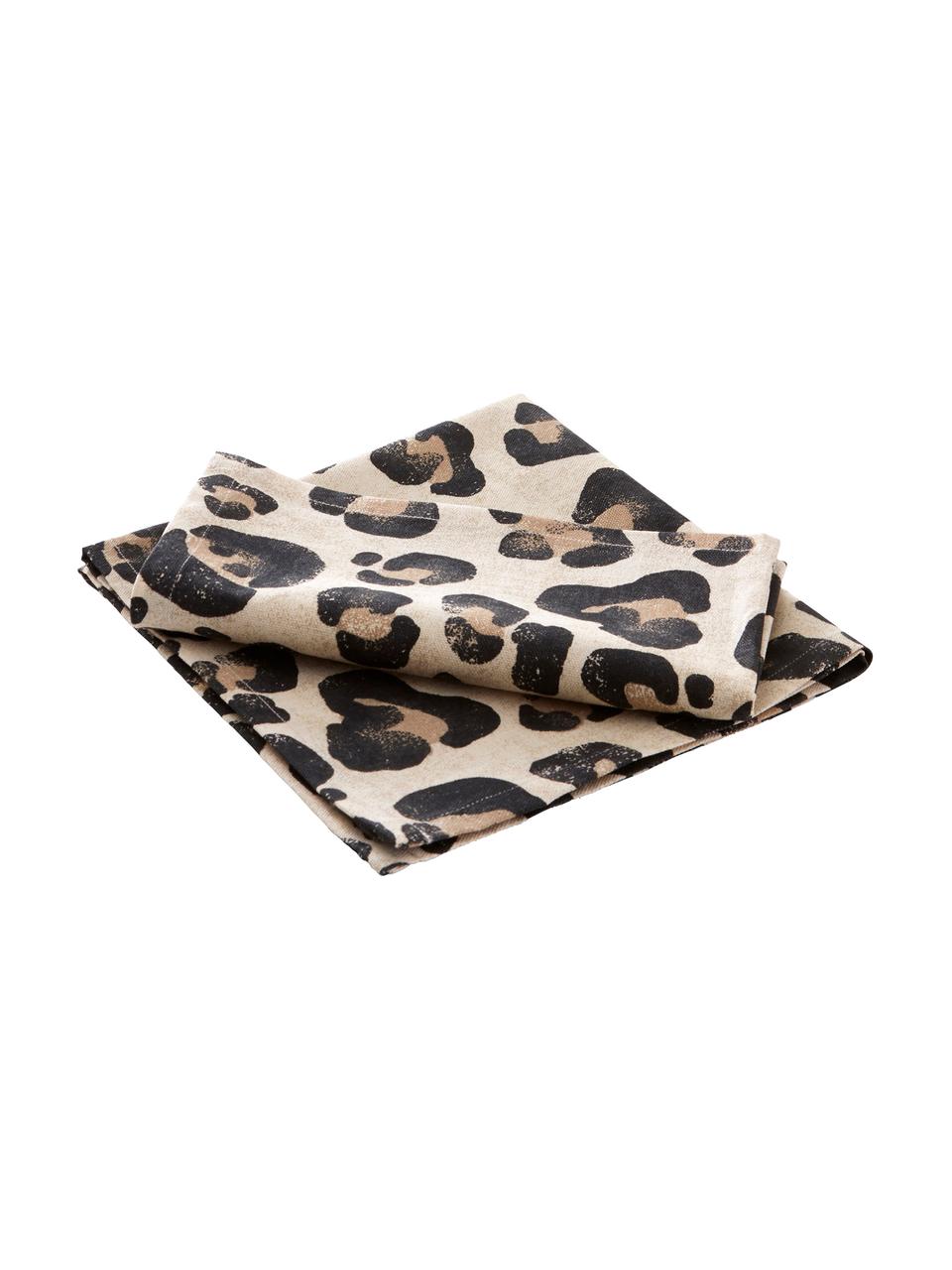 Stoff-Servietten Jill mit Leoparden-Print, 2 Stück, 100% Baumwolle, Beige, Schwarz, B 45 x L 45 cm