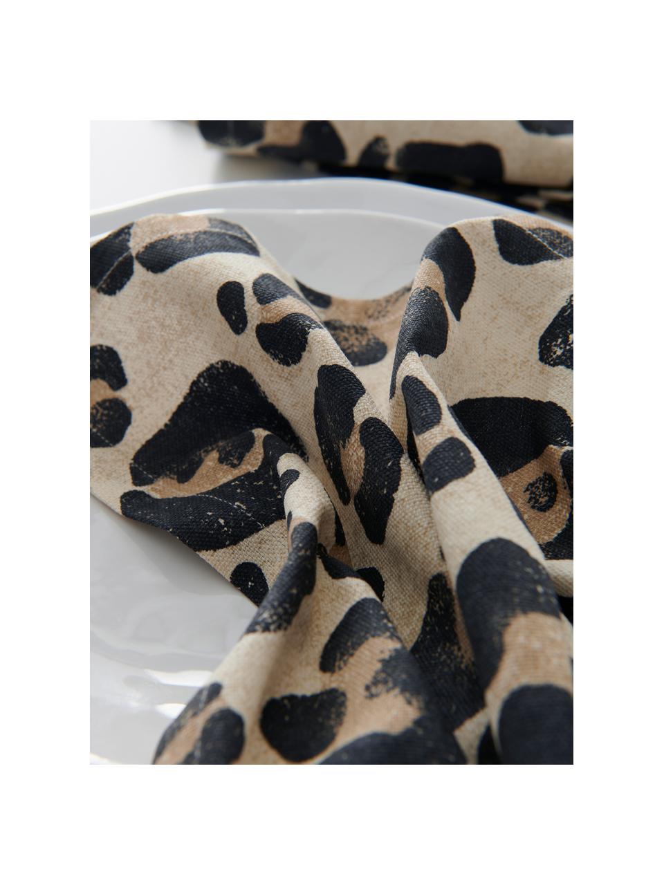 Serviettes de table en coton imprimé léopard Jill, 2 pièces, 100 % coton, Beige, noir, larg. 45 x long. 45 cm