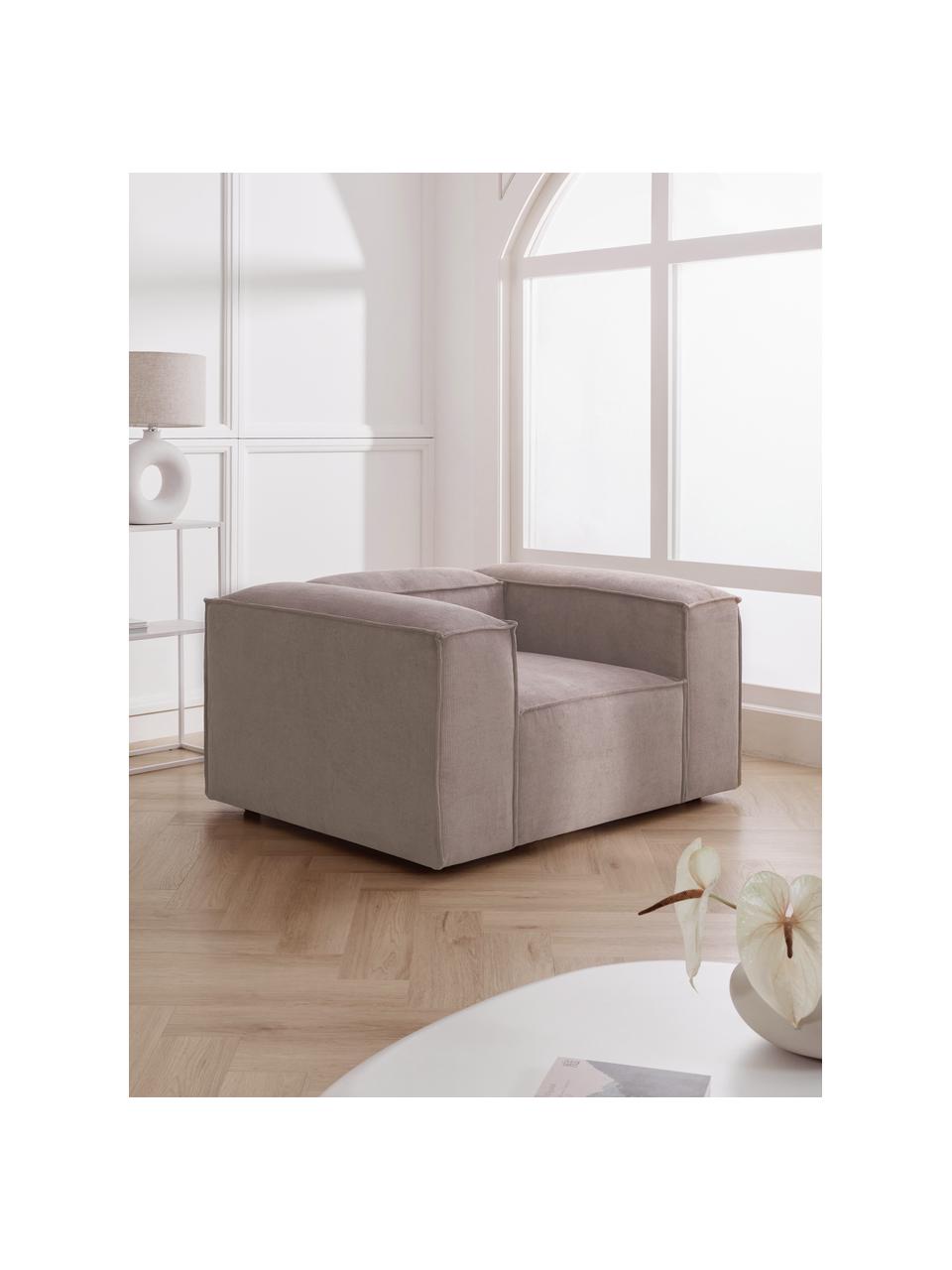 Fauteuil Lennon van corduroy, Bekleding: corduroy (92% polyester, , Frame: massief grenenhout, multi, Poten: kunststof Dit product is , Corduroy taupe, B 130 x H 101 cm