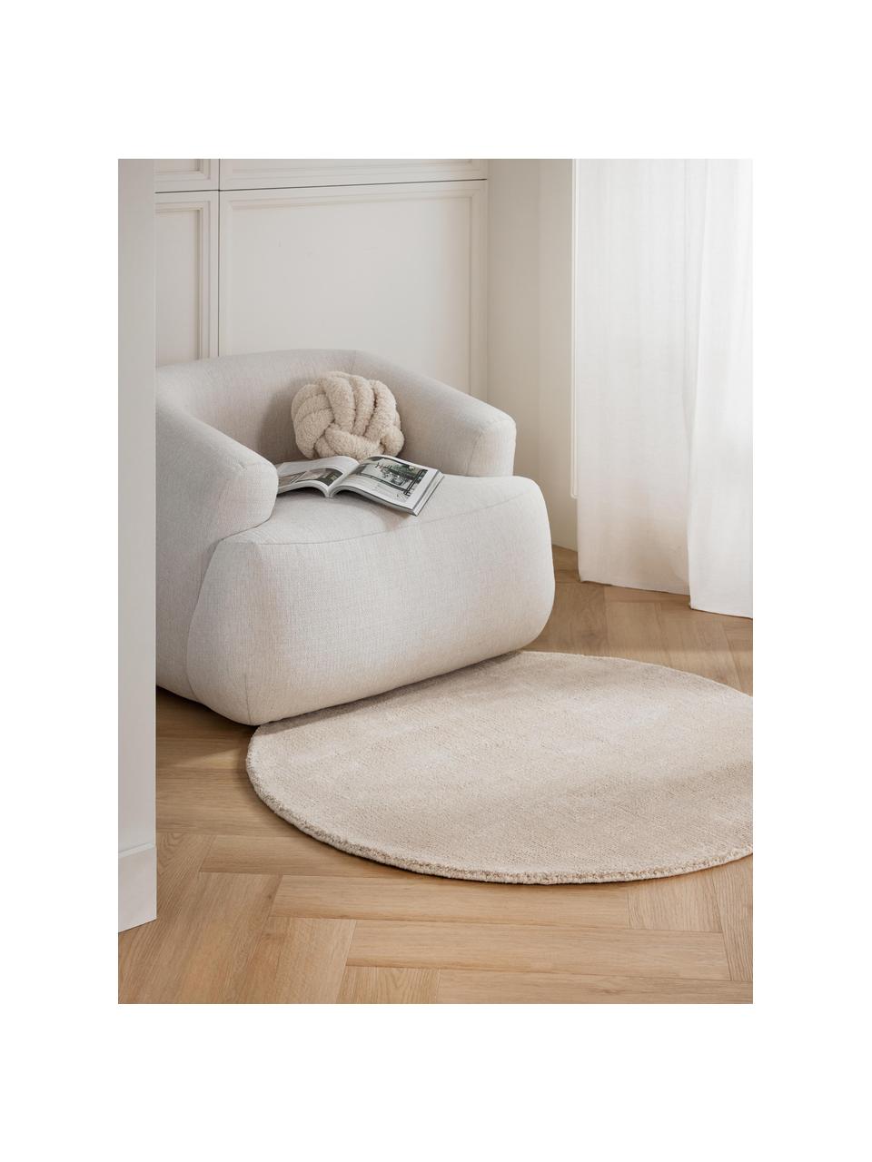 Handgeweven rond laagpolig vloerkleed Ainsley, 60% polyester, GRS-gecertificeerd
40% wol, Lichtbeige, Ø 120 cm (maat S)